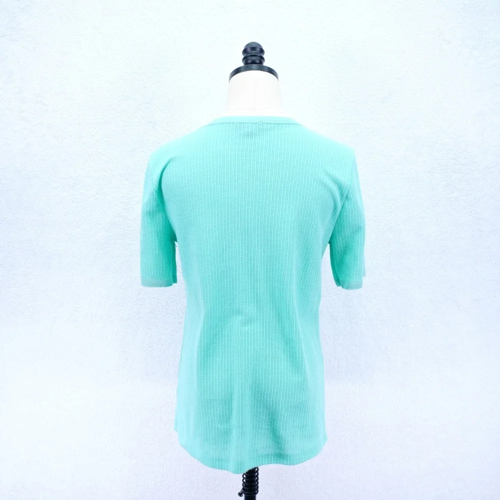J. Crew -Medium- Ribbed Knit Teal T-Shirt Crew Neck Top Cotton Polyester Elastan